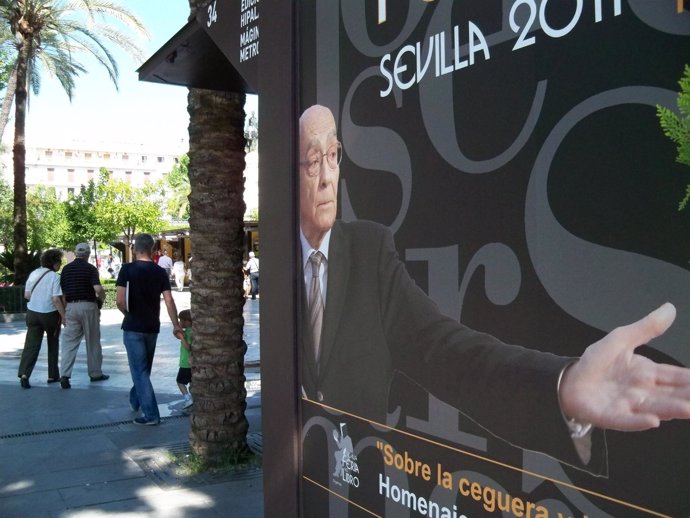 Cartel Homenaje A José Saramago En La Feria Del Libro De Sevilla