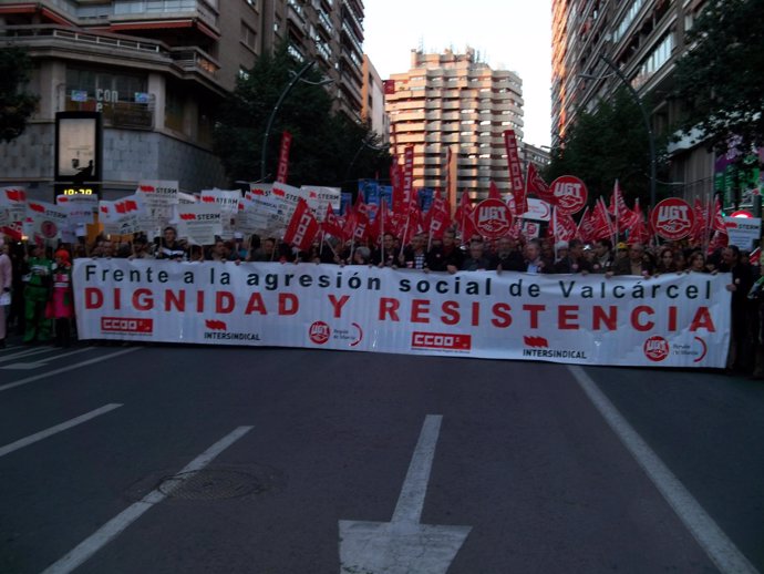 Novena manifetación contra recortes Gobierno Valcárcel con Cándido Méndez e Igna