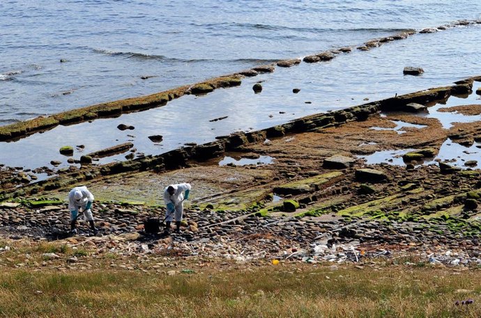Operarios Municipales Limpian Las Playas Tras El Vertido Procedente De Gibraltar