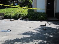 La explosión de una papelera en la Plaza España se produjo por unos petardos de feria adheridos a una bengala de barcos