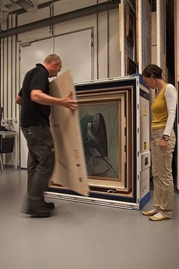 Preparing Painting Buste De Femme (387), Picasso For Trantport To Ramallah