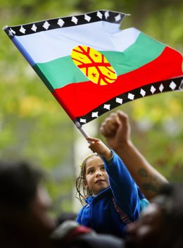 Niña Sujetando La Bander Mapuche