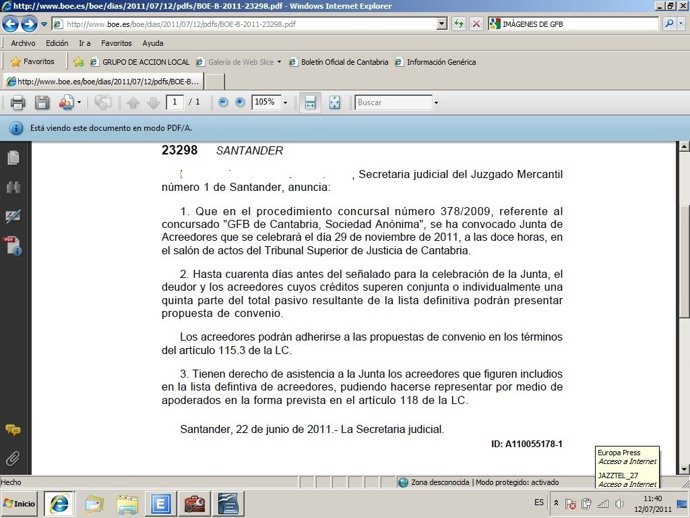 Notificación Concurso Acreedores