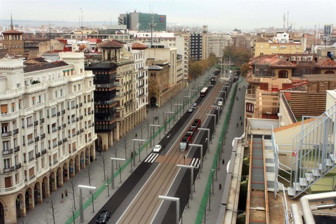 Recreación Del Tranvía A Su Paso Por Independencia En Zaragoza
