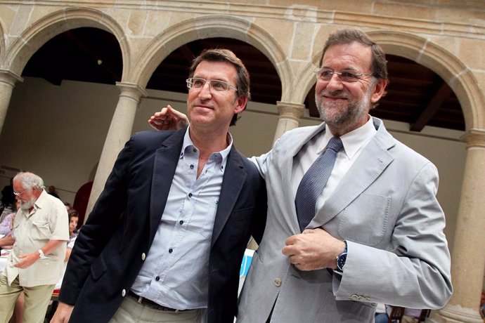 El presidente del PP nacional, Mariano Rajoy, y el presidente del PPdeG, Alberto