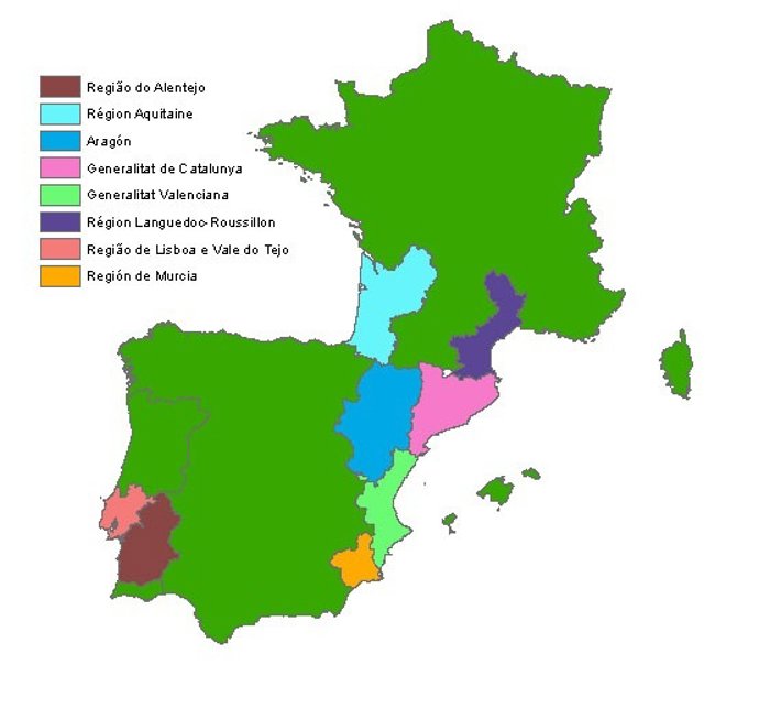 Regiones Del Sudoeste Europeo Implicadas En El Proyecto Telerieg