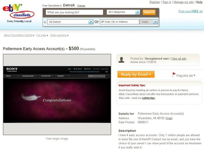 Anuncio De Venta De Cuentas De Pottermore Por Ebay