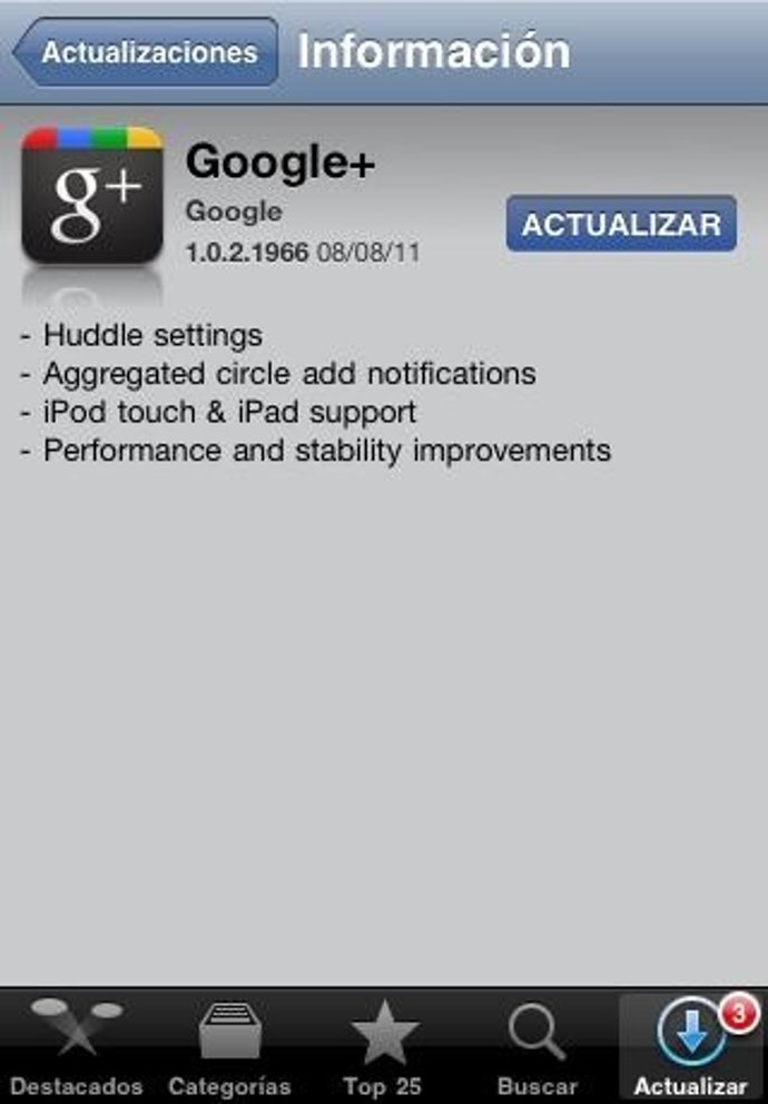 Actualización De La Aplicación Google+ Por Apple 