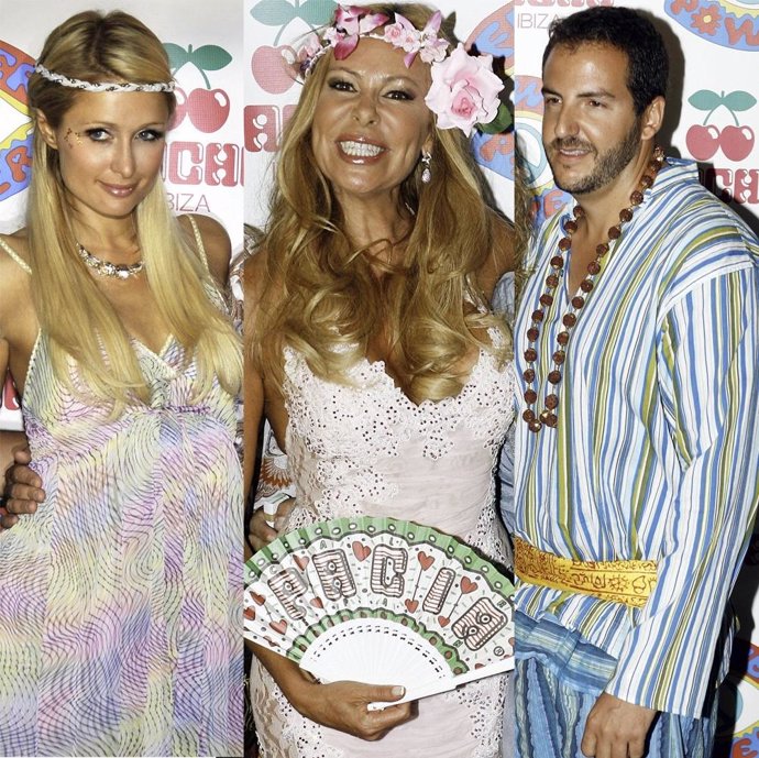 Montaje De Paris Hilton, Ana Obregón Y Borja Thyssen En La Fiesta 'Flower Power'