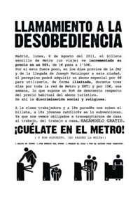 Los 'indignados' llaman a colarse en el Metro por la "discriminación" del abono especial para la JMJ