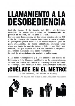 Cartel Para Colarse En El Metro Del 15M