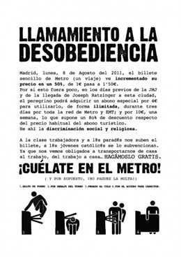 Cartel Para Colarse En El Metro Del 15M