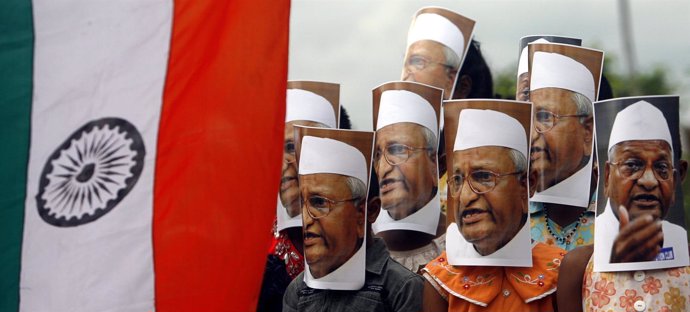 Partidarios Del Activista Indio Anna Hazare 