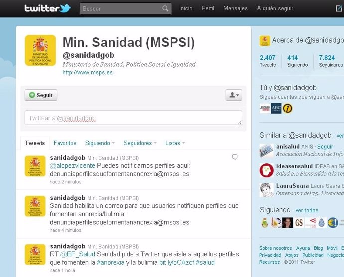 Cuenta De Twitter Ministerio De Sanidad