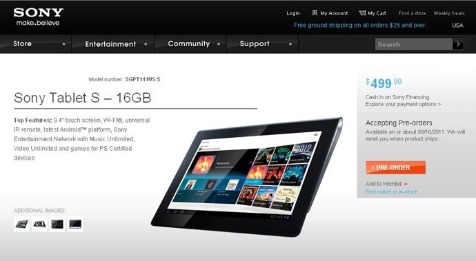 Sony Tablet S, Disponible Para Reserva