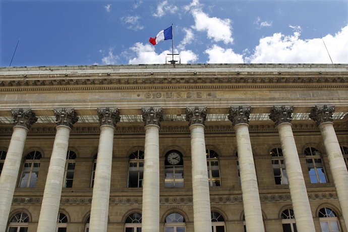 Bandera De Francia En La Bolsa En París