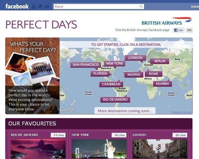 Aplicación Faceook British Airways