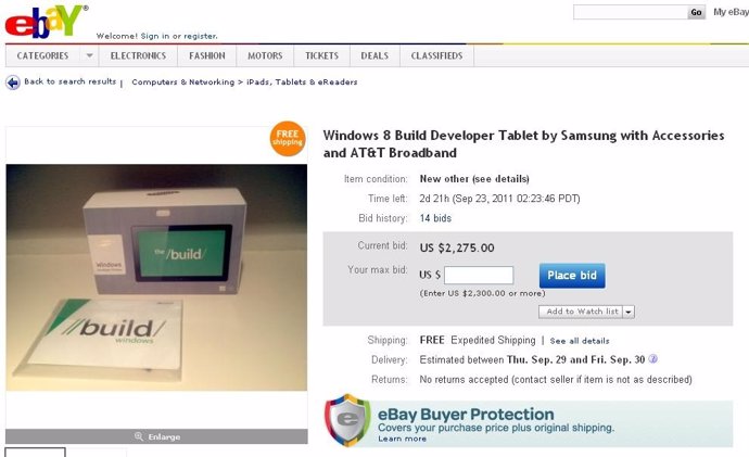 Subasta En Ebay De Los Prototipos De 'Tablets' Samsung Con Windows 8