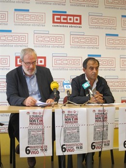 Los Representantes De CC.OO. Y UGT-Galicia En Rueda De Prensa