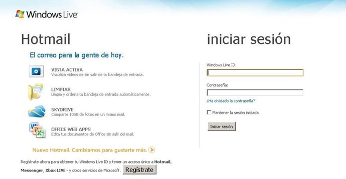 Pantalla De Inicio De Hotmail