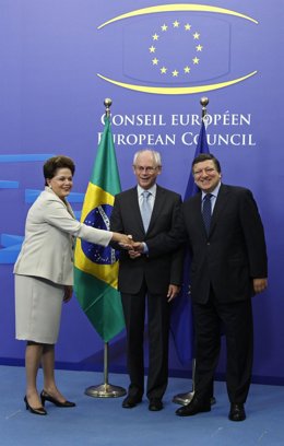Rousseff, Van Rompuy Y Barroso En Bruselas