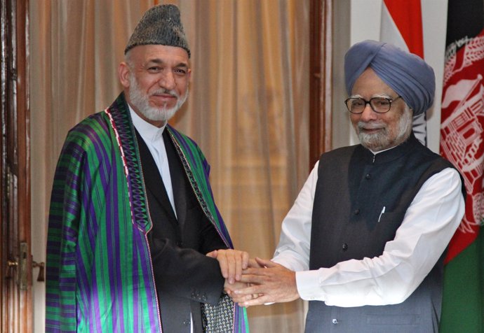 Karzai Y El Primer Ministro De La India,  Manmohan Singh