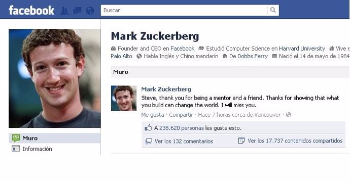 Mensaje De Mark Zuckerberg A Steve Jobs En Su Facebook
