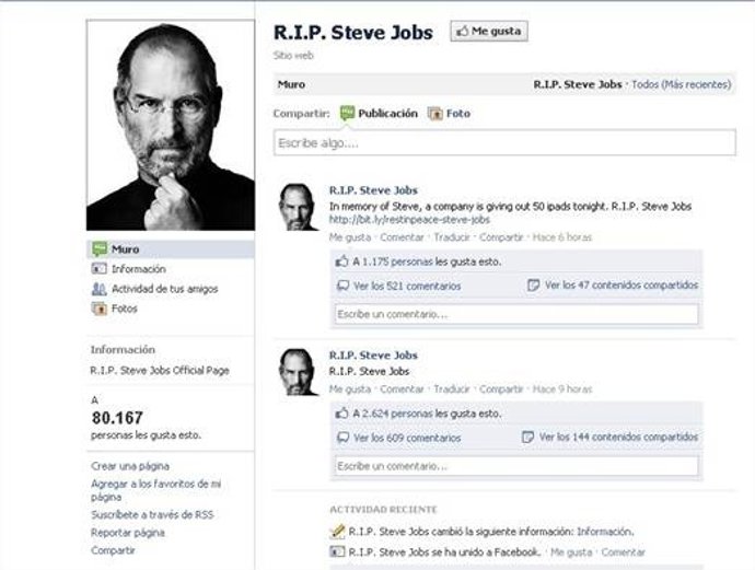 Página RIP Steve Jobs En Facebook Por Panda Security 
