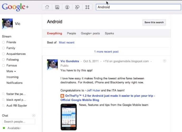 Ejemplo De Búsqueda En Google+ Por Google+ De Vic Gundotra 