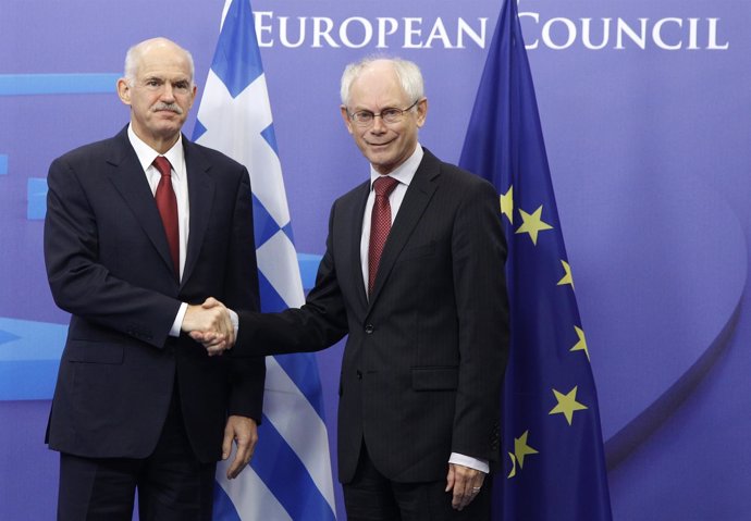 Papandreu (Grecia) Y Van Rompuy (Unión Europea) En Bruselas