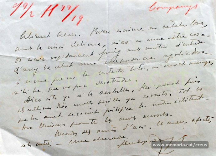 Carta De Lluís Companys