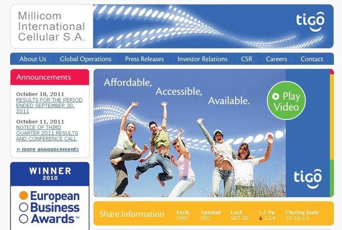Página Web Grupo Millicom
