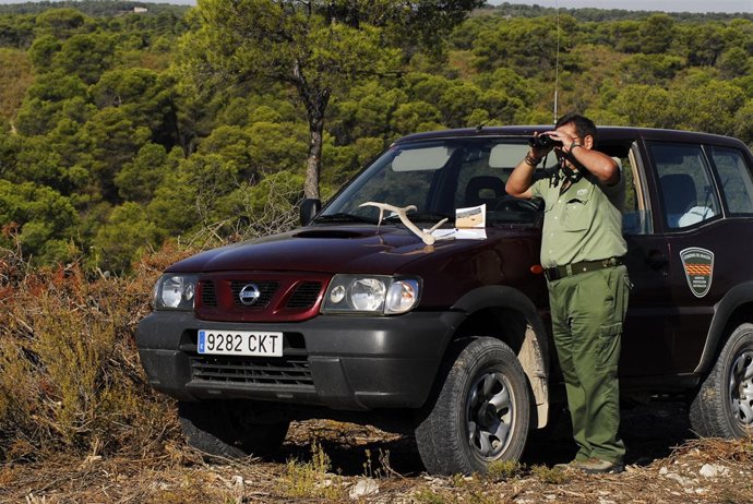 Un Agente De Protección De La Naturaleza Realiza Un Censo De Ciervos En Aragón