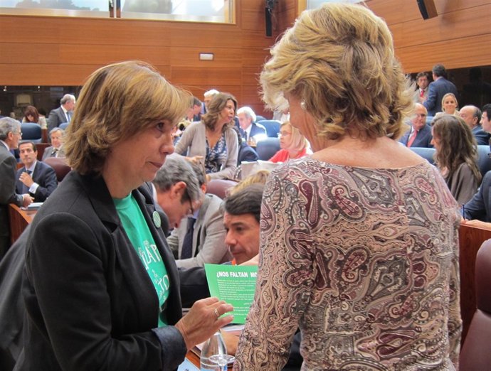 La Diputada De IU Eulalia Vaquero Entrega A Aguirre Una Pegatina Verde 