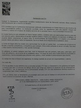 Comunicado De ETA