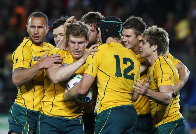 La Selección Australiana De Rugby Celebra Un Ensayo