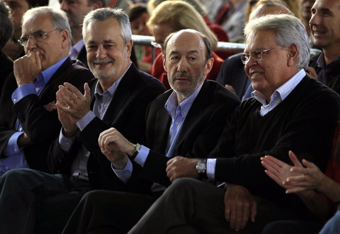 Rubalcaba, Felipe González, Alfonso Guerra Y Antonio Griñán En Sevilla