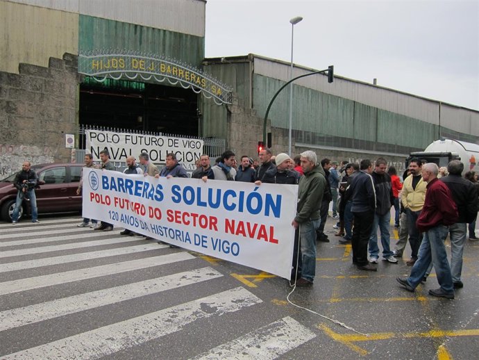Protesta frente al astillero Barreras en Vigo.