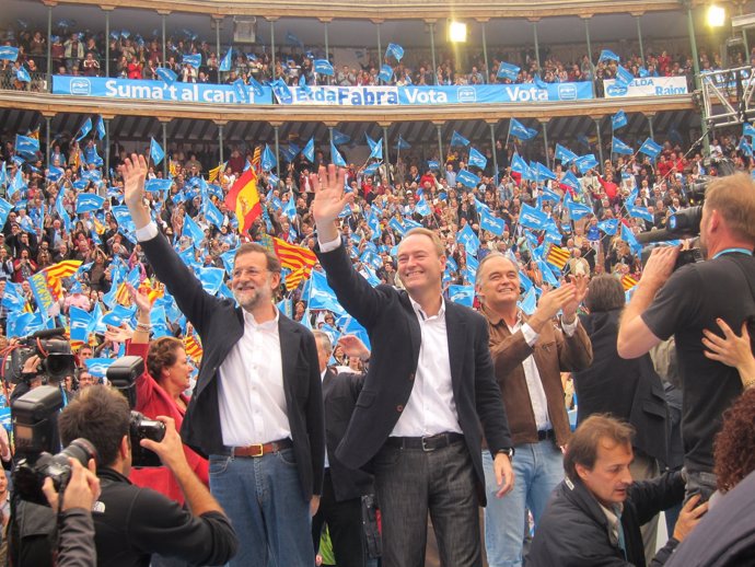 Rajoy, Fabra y González Pons En Un Mitin Del PP En Valencia