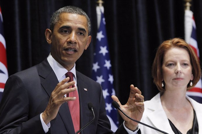 Presidente De EEUU Y Australia, Barack Obama Y Julio Gillard