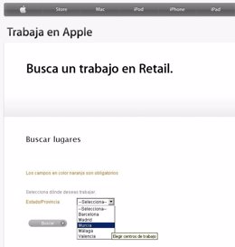 Imagen De La Web De Apple Con Murcia Como Opción De Búsqueda De Empleo