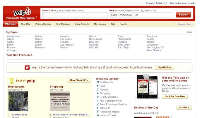 Página Web Yelp
