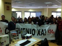 Delegados de la CIG se encierran en el Consorcio de Servizos de Igualdade e Benestar para exigir un convenio laboral