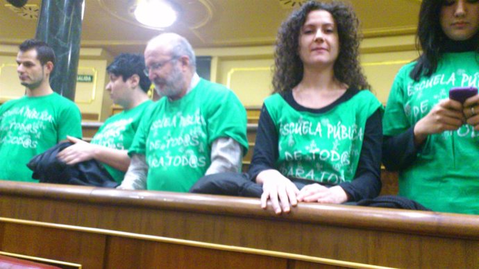 Varios Profesores Con Camisetas Verdes, En El Congreso De Los Diputados
