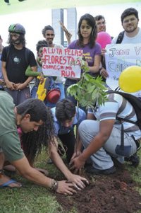 Brasil.- Miembros de Greenpeace se manifiestan frente al Congreso contra la reforma del Código Forestal