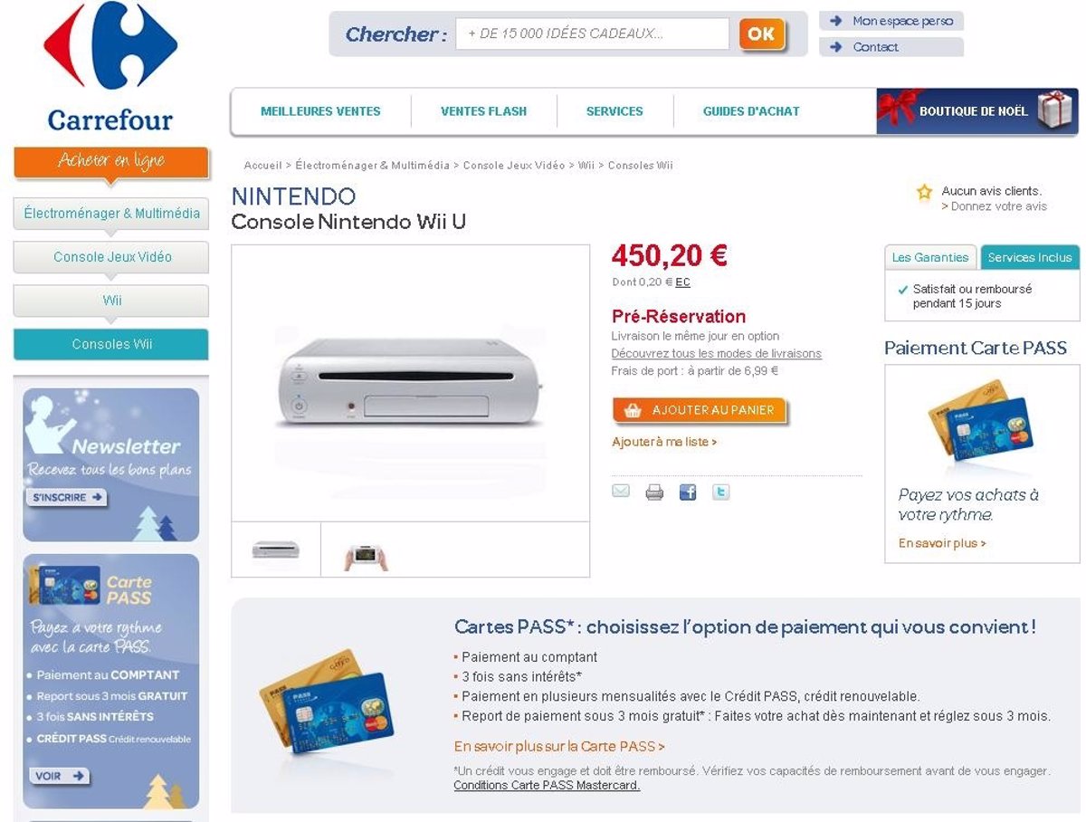 Wii U aparece 450,20 en la página de Carrefour Francia