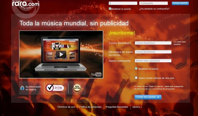 Captura Del Nuevo Servicio De Música Rara.Com