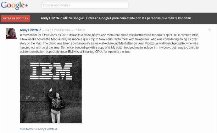 Steve Jobs Haciendo Un Gesto A IBM Por Google+ De Andy Hertzfeld 