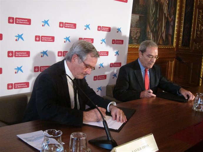 X. Trias Y J. Lanaspa (Fundació "La Caixa") Presentan Un Acuerdo De Colaboración