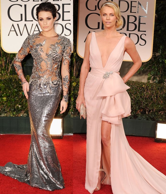 Montaje De Lea Michele Y Charlize Theron En Los Globos De Oro 